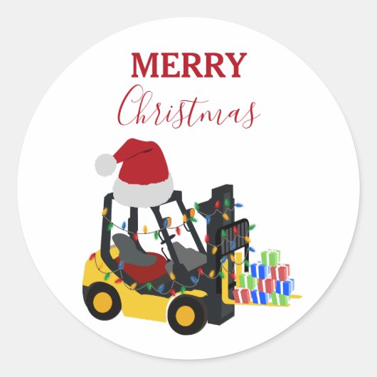 Kerst vorkheftruck ronde sticker (Voorkant)