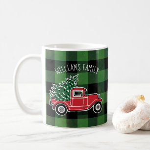 Kerst  Vrachtwagen Familienaam Buffalo Plaid Koffiemok