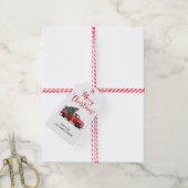 Kerst Vrachtwagen Monogram Rode Waterverf Cadeaulabel (Met Touw)