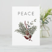 Kerst Vrede Rustieke Minimal Holly Greenery Feestdagenkaart (Staand voorkant)