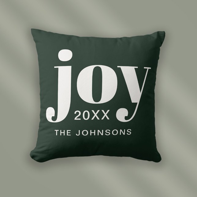 Kerst Vreugde Modern Minimalist Kussen (Stylishly Personalize with Your Custom Surname & Year.)