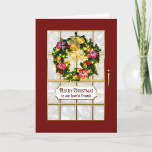 Kerst- Vrienden - Rode Deur/Krans Feestdagen Kaart