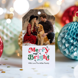 Kerst vrolijk en fel Kleurrijke Retro Vakantie Cadeaulabel