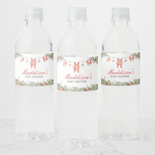 Kerst Vrolijk klein Baby shower Waterfles Etiket (Flessen)