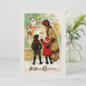 Kerst  Vrouw & kinderen etalage winkelen Feestdagenkaart (Staand voorkant)