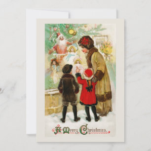 Kerst Vrouw & kinderen etalage winkelen Feestdagenkaart