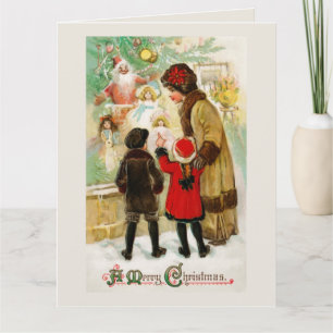 Kerst Vrouw & kinderen etalage winkelen Kaart