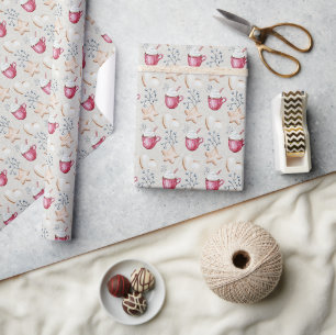 Kerst warm cacaodrank en koekjes waterverf cadeaupapier