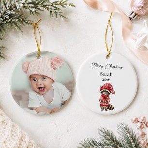 Kerst Wasbeer Foto Naam Baby Keramisch Ornament