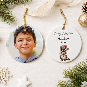 Kerst Wasbeer Foto Waterverf Naam Jongen Keramisch Ornament