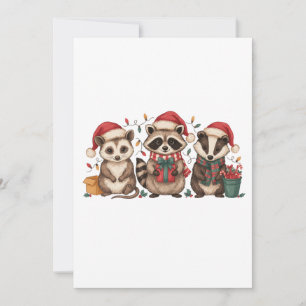 Kerst Wasbeer Opossum Panda Kerstman Hoed Xmas Kaart