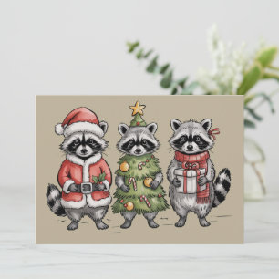 Kerst Wasberen Bos Trio Kerstman Boom Dier Feestdagenkaart