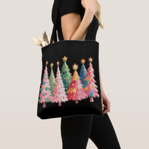 Kerst Watercolor Bomen Cute Xmas Roze Draagtas