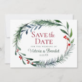 Kerst Watercolor Dennentakken Save the Date Kaart (Voorkant)