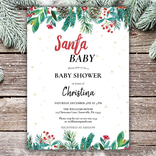 Kerst Waterverf Baby shower Kaart