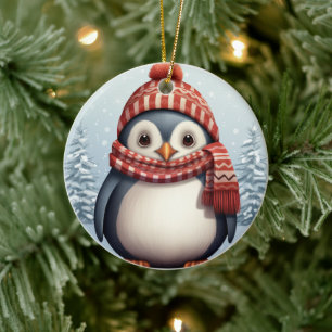 Kerst waterverf bericht toevoegen pinguïn keramisch ornament