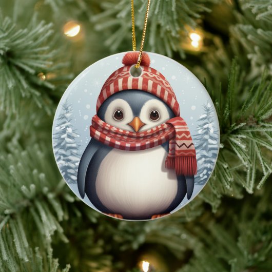 Kerst waterverf bericht toevoegen pinguïn keramisch ornament (Boom)