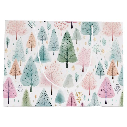 Kerst Waterverf Bospatroon Groot Cadeauzakje (Achterkant)