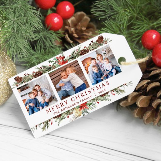 Kerst Waterverf Botanical 3 Foto Cadeaulabel