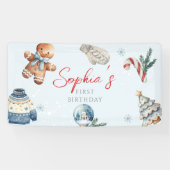 Kerst Waterverf Eerste Verjaardag Feest Spandoek (Horizontaal)