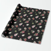 Kerst Waterverf Flower Black Cadeaupapier (Uitgerold)
