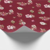 Kerst Waterverf Flower Red Cadeaupapier (Hoek)