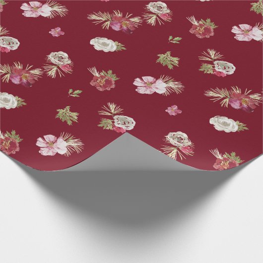 Kerst Waterverf Flower Red Cadeaupapier (Hoek)