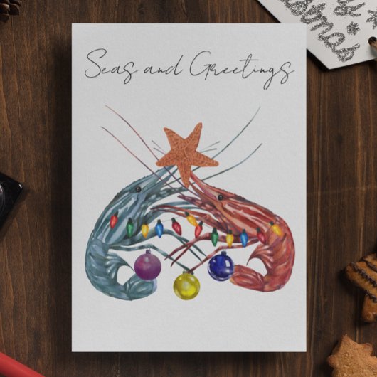 Kerst-Waterverf garnalen Feestdagenkaart