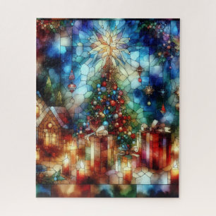 Kerst Waterverf Glas in lood puzzel