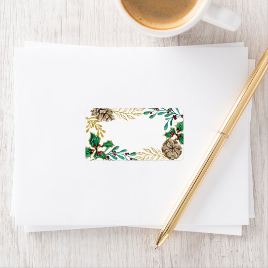 Kerst Waterverf Gouden Pijn Holly groen Etiket (Insitu)