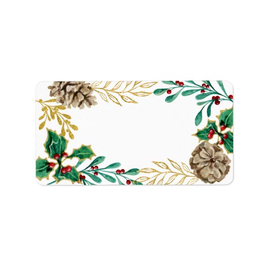 Kerst Waterverf Gouden Pijn Holly groen Etiket (Voorkant)