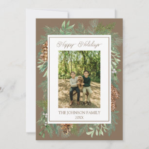 Kerst Waterverf Groen Botanische Taupe Feestdagenkaart