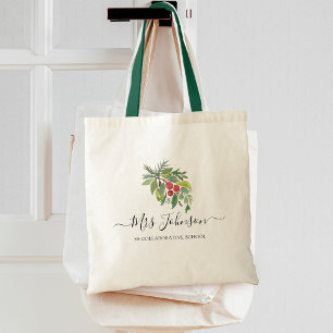 Kerst Waterverf Groene Leraren Tote Bag