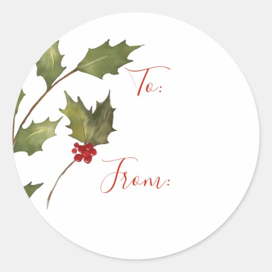 Kerst Waterverf Holly Branch naar van Label (Voorkant)