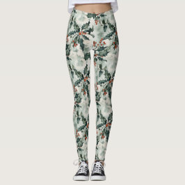 Kerst Waterverf Holly Flowers and Berries Leggings