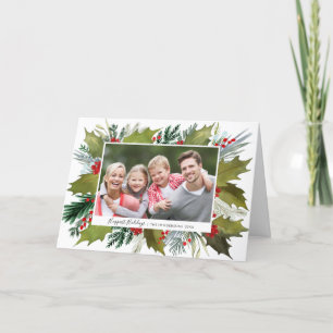 Kerst Waterverf Holly Krans Foto Groet Feestdagen Kaart