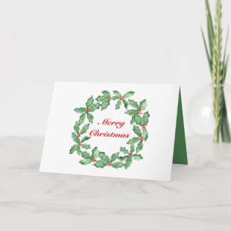Kerst Waterverf Holly Krans gepersonaliseerde kaar Feestdagen Kaart