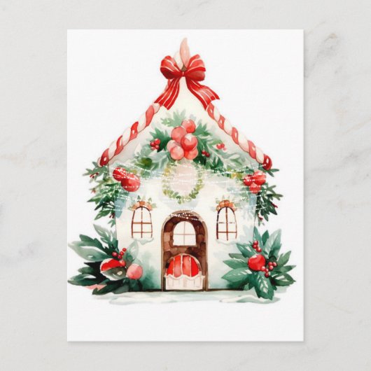 Kerst Waterverf Huis Briefkaart (Voorkant)