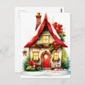 Kerst Waterverf Huis Briefkaart (Voorkant / Achterkant)