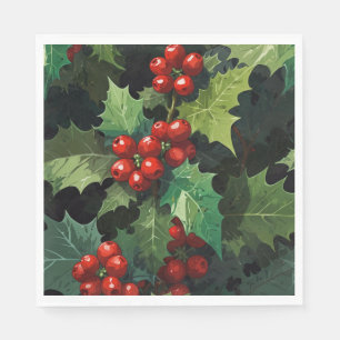 Kerst waterverf Hulst bes bladeren botanisch Servet