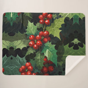 Kerst waterverf Hulst bes bladeren botanisch  Sherpa Deken
