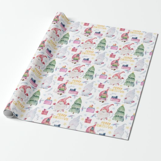 Kerst waterverf kabouters cadeaupapier (Uitgerold)