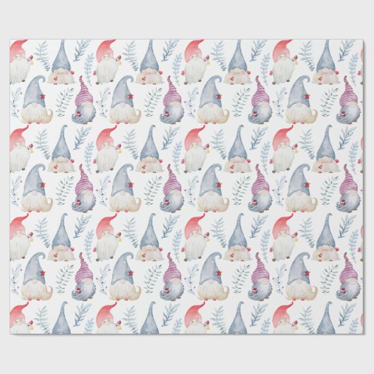 Kerst waterverf kabouters cadeaupapier (Vlak)