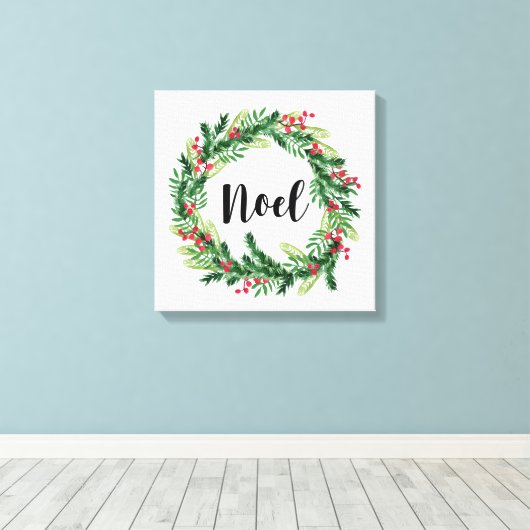 Kerst waterverf krans canvas afdruk (Insitu (Houten vloer))