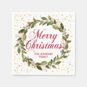 Kerst waterverf krans hulst goud servet (Voorkant)