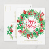 Kerst Waterverf Krans Modern Script Bewegen Feestdagenkaart (Voorkant / Achterkant)