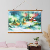 Kerst Waterverf Landelijke Winter Scene Hangend Wandkleed (Slaapkamer)