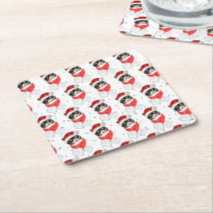 Kerst-Waterverf met getricolde kerstmis met Scarf Vierkante Kartonnen Onderzetter