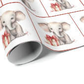 Kerst Waterverf Olifant Cadeaupapier (Rol Hoek)