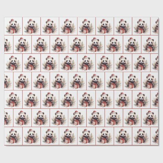 Kerst Waterverf Panda Beer Cadeaupapier (Vlak)